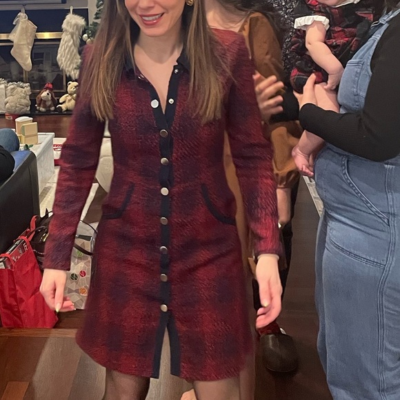 MAJE plaid red overcoat dress - Picture 3 of 9